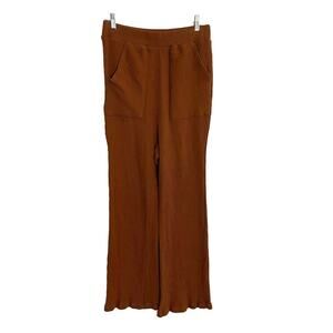 Free People Beach L Lounge Pants High Rise Wide Leg Ribbed Front Pockets Boho